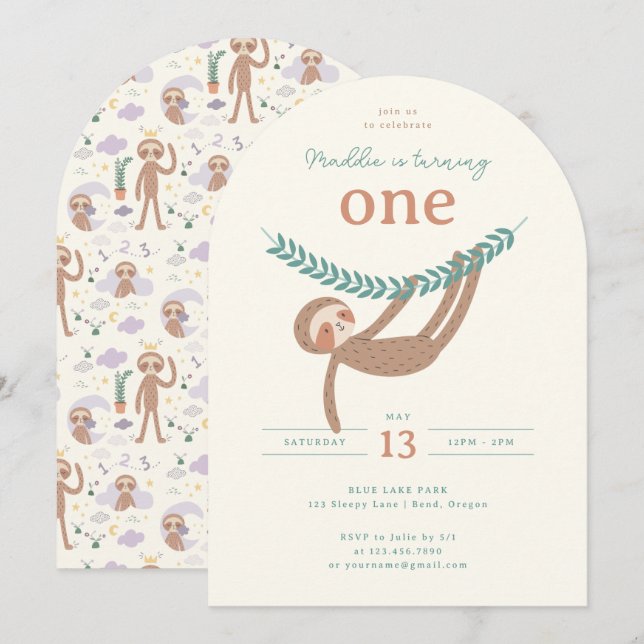 Slumberkins Faultier-Geburtstagsfeier Einladung (Vorne/Hinten)