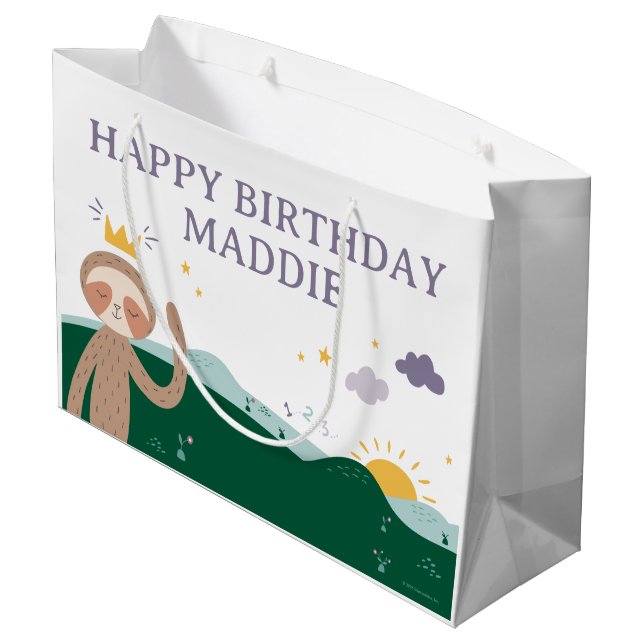 Slumberkins Sloth Birthday  Große Geschenktüte (Rückseite Schrägansicht)