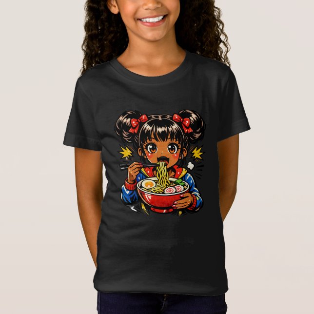 Slurp Nom Anime Girl Ramen Noodles T-Shirt (Vorderseite)