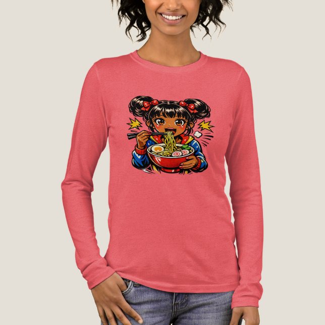 Slurp Nom Anime Girl Ramen Noodles Tri-Blend Shirt (Vorderseite)