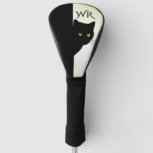 Sly Black Cat Green Initials Golf Headcover (Vorderseite)