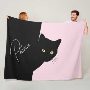 Sly Black Cat Pink Fleecedecke