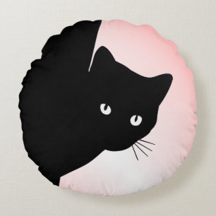 Sly Black Cat Pink Rundes Kissen