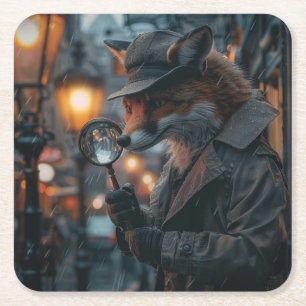 Sly fox Detektiv in noir Einstellung Rechteckiger Pappuntersetzer