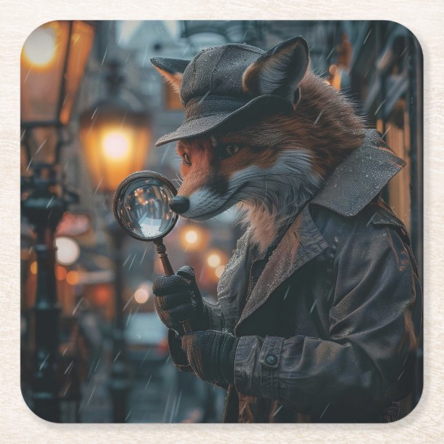 Sly fox Detektiv in noir Einstellung Rechteckiger Pappuntersetzer (Vorderseite)
