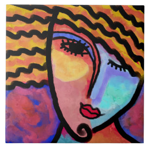 Sly Grin Abstrakte digitale Malerei einer Frau Fliese