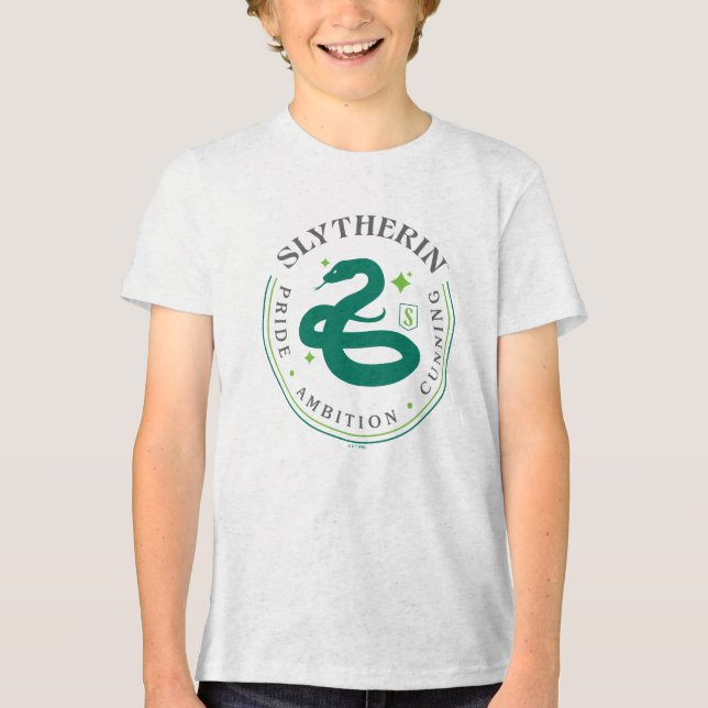 SLYTHERIN™ Green Snake House Pride Badge Tri-Blend Shirt (Vorderseite)