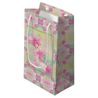 Sm Geschenktasche Pink Aquarellfarben Lilien Kleine Geschenktüte