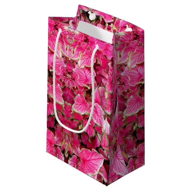 Sm Geschenktasche Pink-Blätter Kleine Geschenktüte (Vorderseite Schrägansicht)