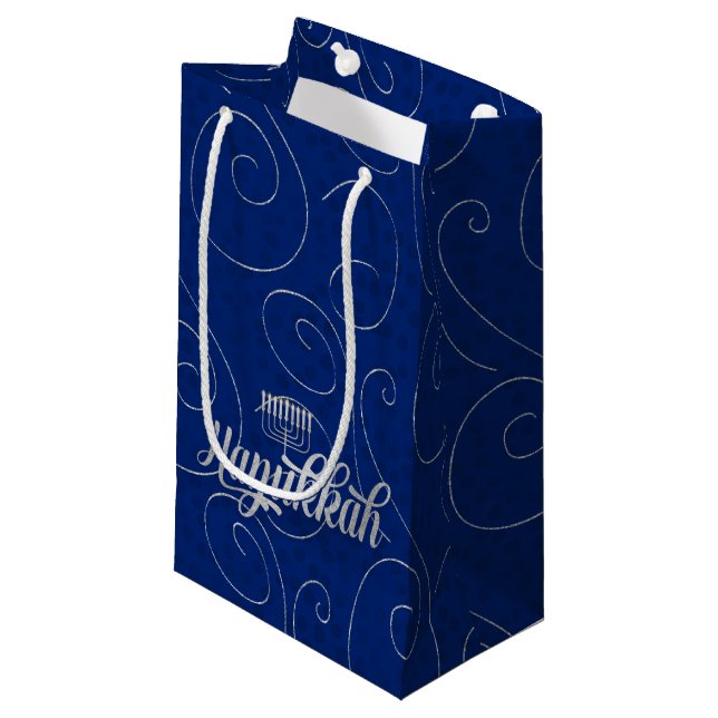 SM - Hanukkah Blau und Silber-Wirbel Kleine Geschenktüte (Vorderseite Schrägansicht)
