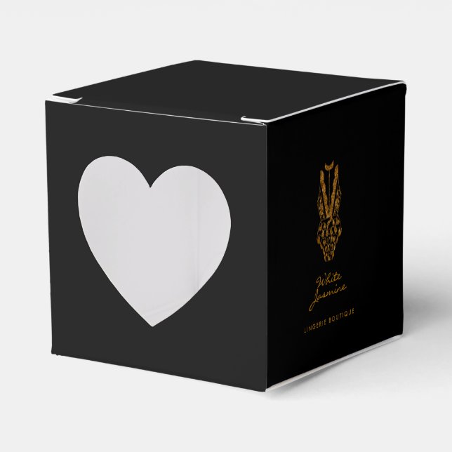 Small Black Gold Glitzer Lingerie Boutique Geschenkschachtel (Vorderseite)