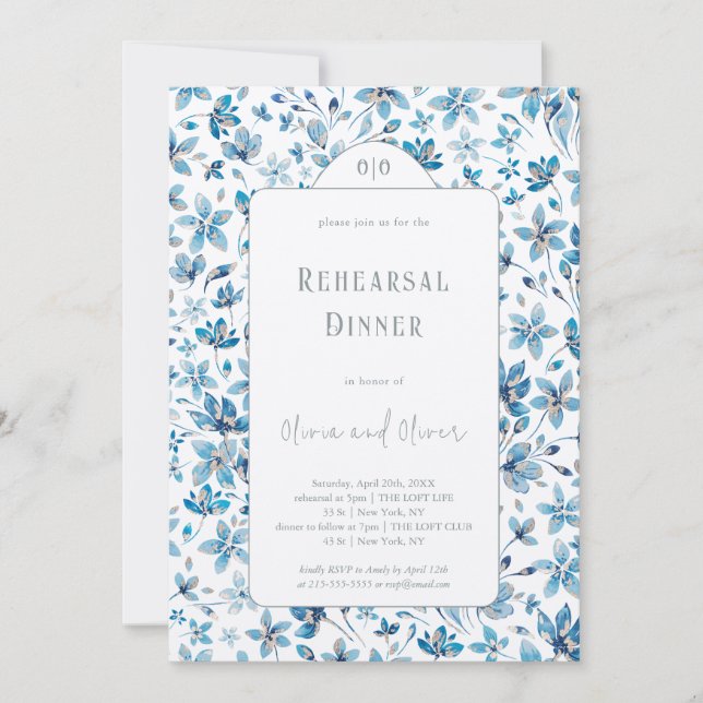 Small Blue Bllower Probe Dinner Einladung (Vorderseite)