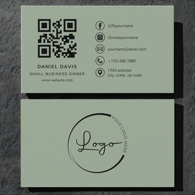 Small Business Owner Sage Green Logo QR Code  Visitenkarte (Von Creator hochgeladen)