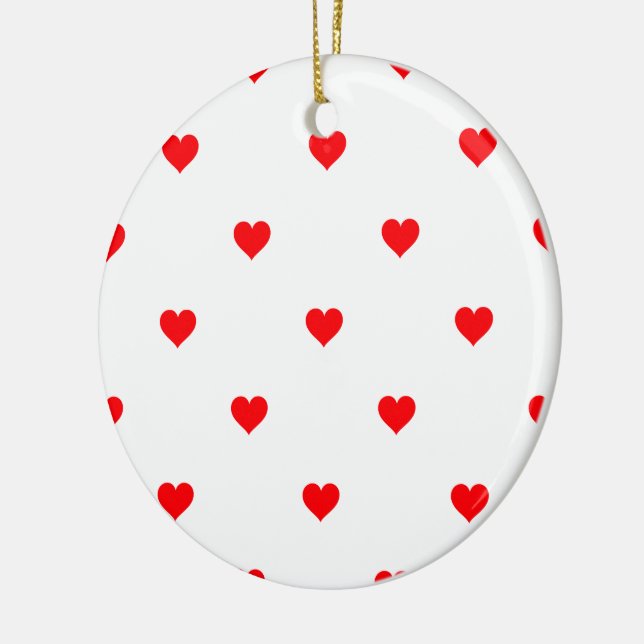 Small Christmas Red Polka Dot Hearts On Snow White Keramikornament (Links)