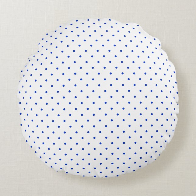 Small Cobalt Blue Polkadots on White Round Pillow Rundes Kissen (Vorderseite)