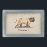 small dog pug baby playing belt rechteckige gürtelschnalle<br><div class="desc">kleiner hund am strand</div>