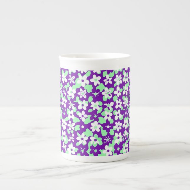 Small Floral Pattern Mint and Purple Prozellantasse (Vorderseite)