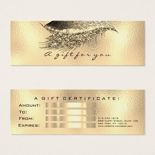 Small Geschenkgutschein Glitzer Lash Gold Metal Lu (Vorne & Hinten)