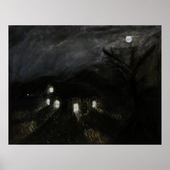 Small House at Night Painting Poster (Vorne)