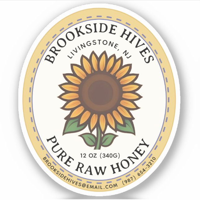 Small Jar Oval Sunflower Honey Label (Vorderseite)