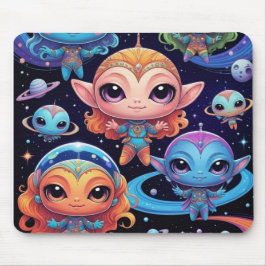 Small Multi-Coloured Aliens in Space Mousepad