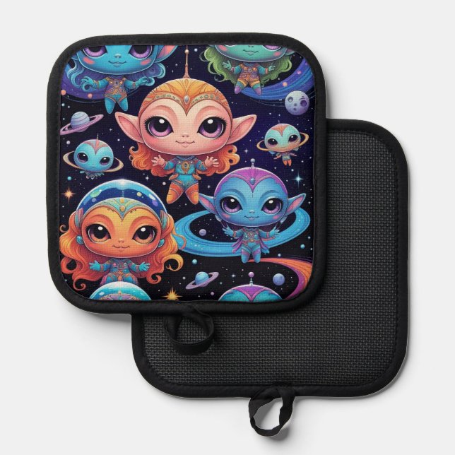 Small Multi-Coloured Aliens in Space Topflappen (Vorderseite/Rückseite)