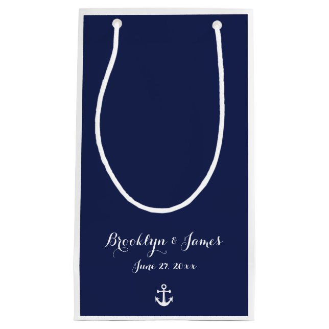 Small Navy Blue Nautical Wedding Gift Bags Kleine Geschenktüte (Vorderseite)