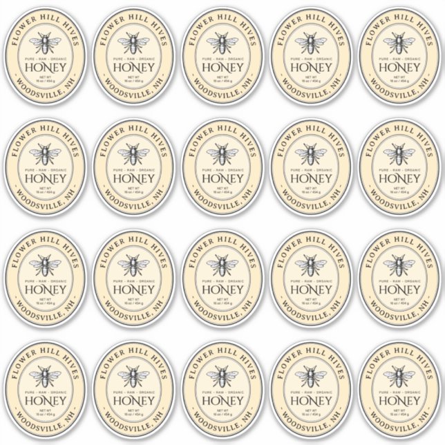 Small Oval Honey Label French Bee Queenline Jars (Vorderseite)