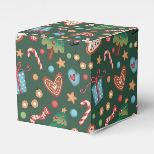 Small Party Favor Gift Box Green Christmas Pattern Geschenkschachtel (Vorderseite)