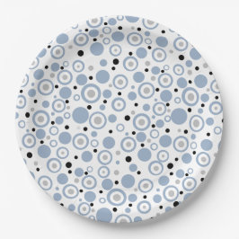 Small Slate Blue Silver Black Polka Dots Pappteller
