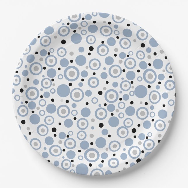 Small Slate Blue Silver Black Polka Dots Pappteller (Vorderseite)