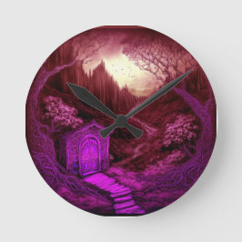 Small Unique Cabin Set Along A Stream Runde Wanduhr