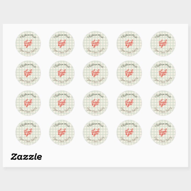 Small Vegan Home Bakery Thank You Pattern Runder Aufkleber (Blatt)