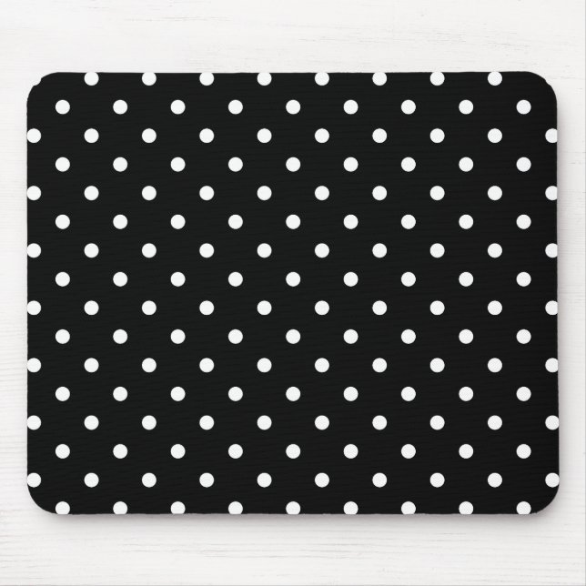 Small White Polka dockt schwarzen Hintergrund Mousepad (Vorne)