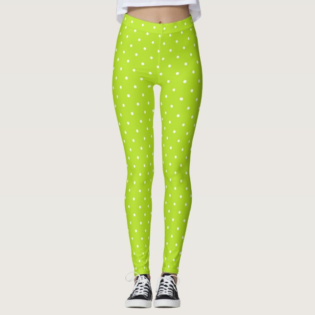 Small white polka dots on lime green leggings  (Devant)