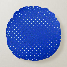 Small White Polkadots on Cobalt Blue Round Pillow Rundes Kissen