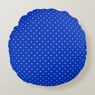Small White Polkadots on Cobalt Blue Round Pillow Rundes Kissen