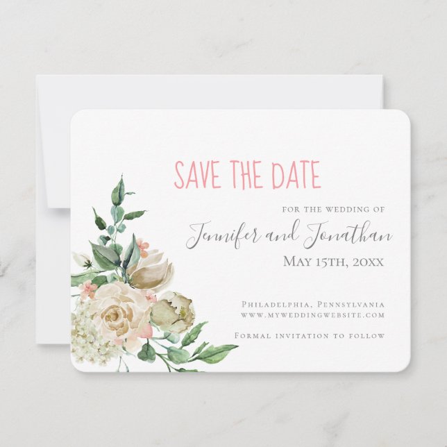 Small White Rose Save the Date Hochzeit (Vorderseite)