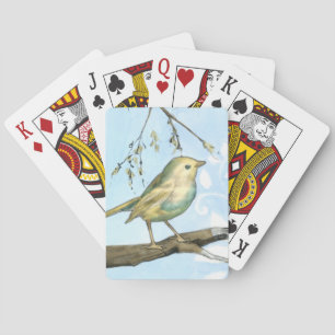 Small Yellow Bird Perched on a Branch Looking up Spielkarten