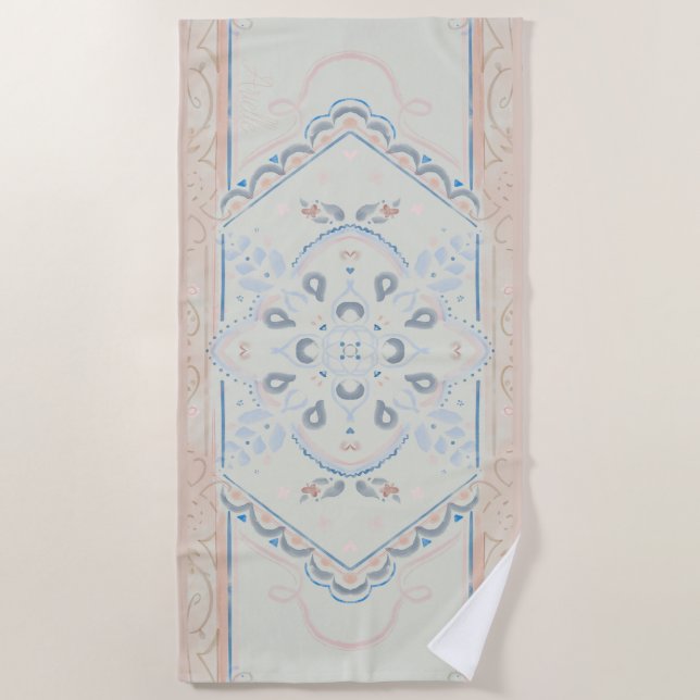 smallCUSTOM NAMEDelicate Seashell Medallion Strandtuch (Vorderseite)