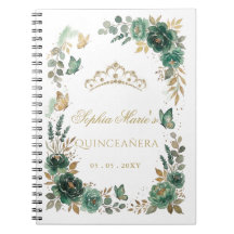 Smaraagd Gouden Bloemige Quinceañera Gastenbuch