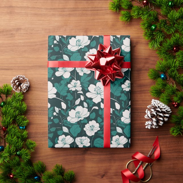 Smaragd-Blumen-Nahtlosmuster-Design Geschenkpapier (Feiertagsgeschenk)