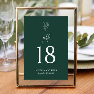 Smaragd Boho Minimalistische Botanicals Hochzeit Tischnummer