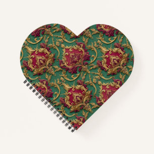 Smaragd-Burgunder-Barock-Damask Notizbuch