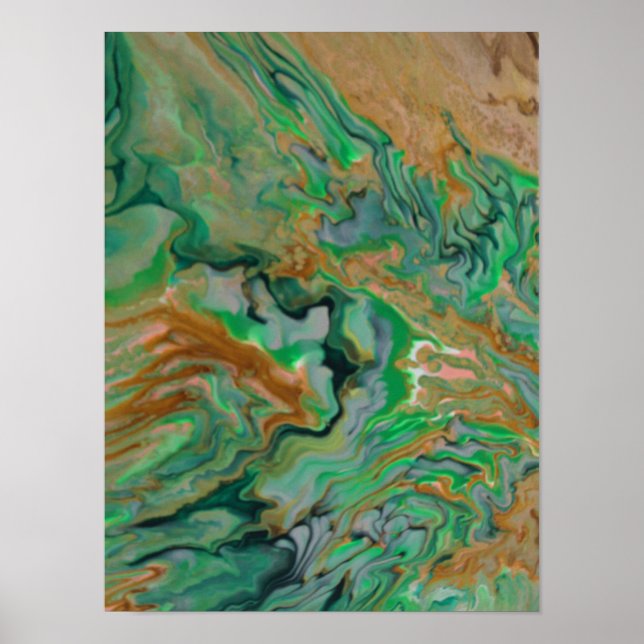 Smaragd-Erde – Abstrakter Fluid-Kunstprint Poster (Vorne)
