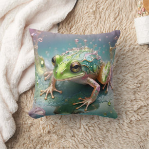 "Smaragd-Essenz: Grüner Frosch in Fraktalkunst" Kissen