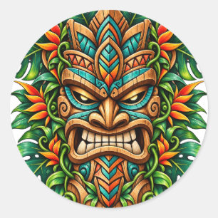 Smaragd-Farn-Tiki-Aufkleber Runder Aufkleber