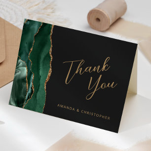 Smaragd-Gold-Achat-Schrift Dunkle Hochzeits-Dankes Karte