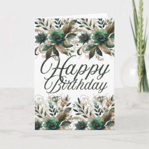 Smaragd-Gold-Aquarell-Blumen-Happy-Birthday-Gruß Karte