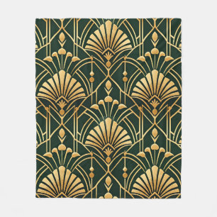 Smaragd-Gold-Art-Deco-Muster Fleecedecke